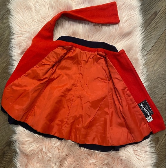 Vintage Navy Wool Coat with Red Collar Tailored by Rothschild - Picture 3 of 4